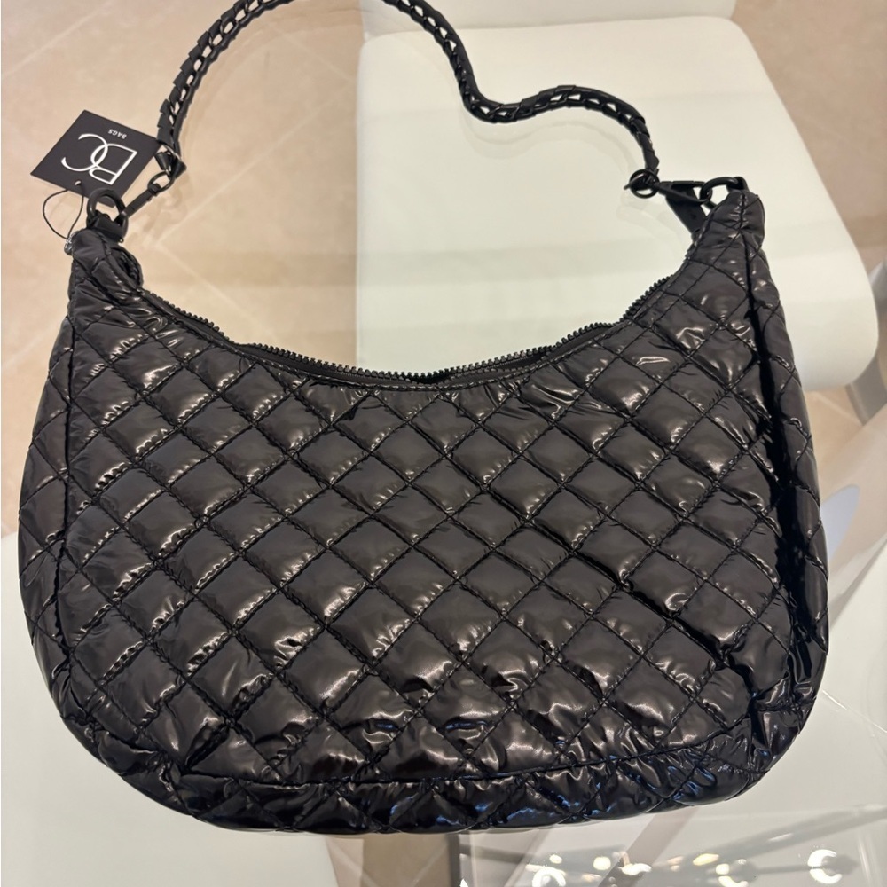 Quilted Pathan Black Women's Shoulder Bag Two Straps One For Crossbody.